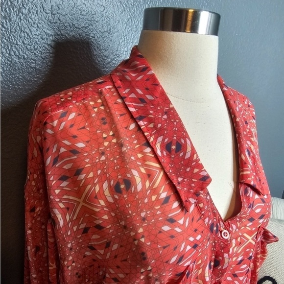 Free People orange button front blouse size Medium - Picture 4 of 5